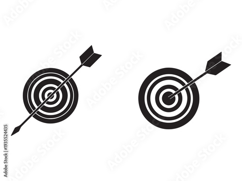 Blackandwhite targetswitharrows hitting bullseye and offcenter  archery accuracy concept