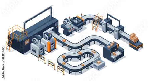 Automated Industrial Production Line with Conveyor Systems.