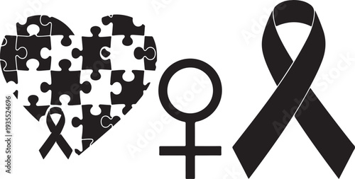 Awareness symbols for women's health and puzzle heart concept