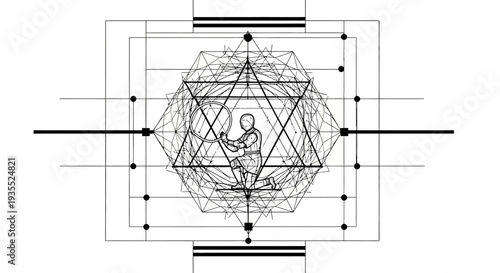 Abstract Geometric Figure with Human Silhouette, Sacred Geometry, Esoteric Symbolism