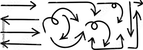 A complex network diagram with multiple arrows and curved lines