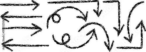 A complex hand drawn diagram with multiple arrows and curved lines on a white background with no clear meaning or context provided