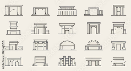 Collection of Architectural Gateways and Arches in Various Styles.