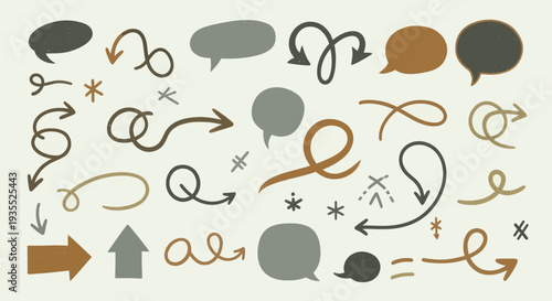 Collection of Hand Drawn Arrows and Speech Bubbles in Various Styles.