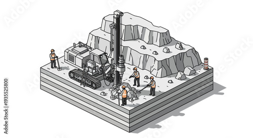 Construction site with heavy machinery and workers drilling into the earth.