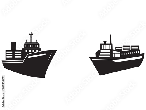 Cargo ships with containers on deck  industrial transportation vessels  freight carriers  nautical icons