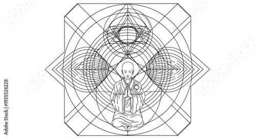 Zen Monk Meditating with Sacred Geometry Mandala