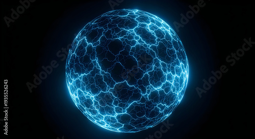 Glowing blue electric orb with dynamic lightning pattern