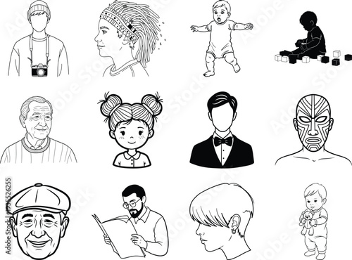 Black and white line of people line black and white 1