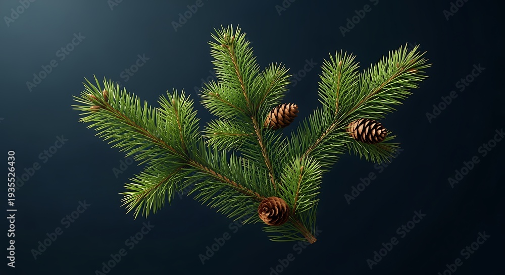 Fototapeta premium Pine Branch with Pinecones and Green Needles on Dark Background for Holiday Decor