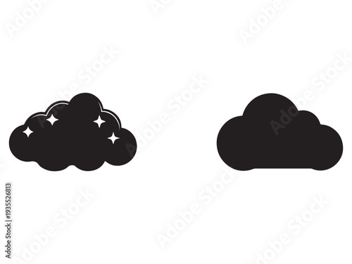 Cloud icons with and without stars on white background  cloud symbols