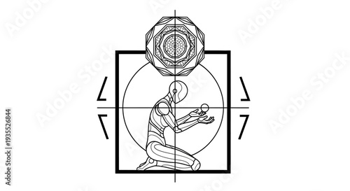 Spiritual Figure in Geometric Mandala, Meditation and Enlightenment Concept