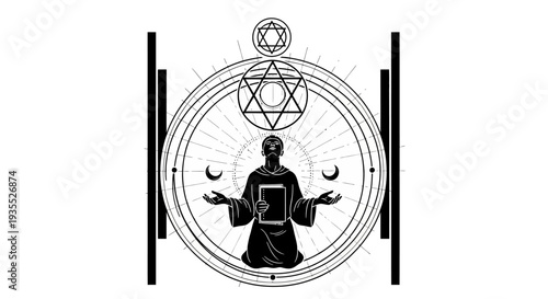 Mystic Alchemist Performing Ritual with Sacred Geometry and Symbols