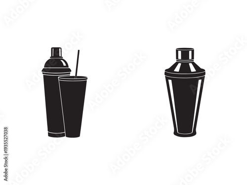 Cocktail shaker and glass with straw illustration  bar tools for mixing drinks  cocktail shaker and tumbler with straw