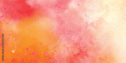 Bright abstract yellow orange red background. Toned rough surface texture. Hand drawn watercolor absract background.  Brush stroked painting. Strokes of paint. 2D Illustration.

