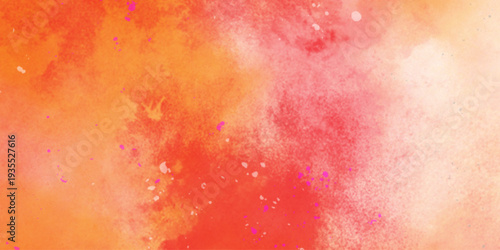 Bright abstract yellow orange red background. Toned rough surface texture. Hand drawn watercolor absract background.  Brush stroked painting. Strokes of paint. 2D Illustration.

