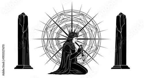 Mysterious King with Crown and Sword, Occult Symbol, Ritualistic Gateways
