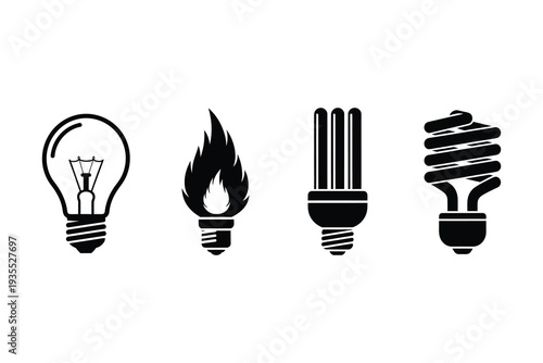 Illustration showcasing the evolution of light bulbs and their different types. Vector