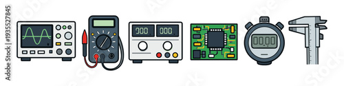 Collection of electronic testing and measurement devices and components