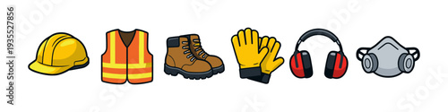Collection of personal protective equipment icons for construction and industrial safety