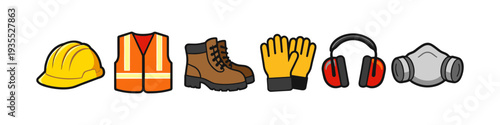 Collection of personal protective equipment icons for construction and industrial safety
