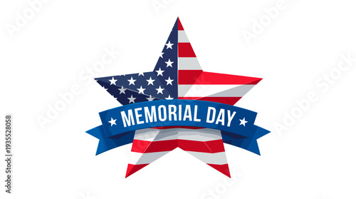 Memorial Day: A Star-Shaped Emblem with the American Flag and Ribbon