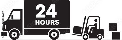 Forklift truck loading the boxes in the delivering lorry