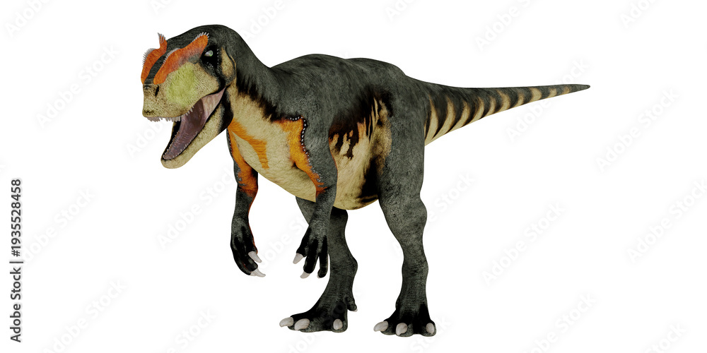 Fototapeta premium Realistic 3D model of a roaring dinosaur.