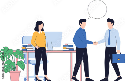 Business Meeting and Handshake Agreement in Office Workplace with Team Communication and Partnership Concept Vector Illustration
