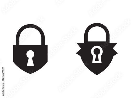 Lock icons with keyholes on shield shapes for security and protection concepts  isolated on white background