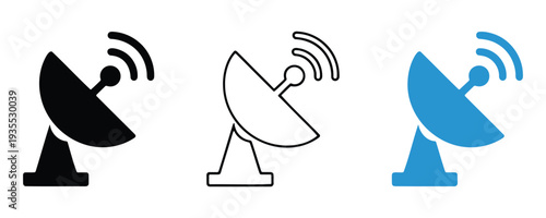 Satellite dish signal receiver icon set communications technology