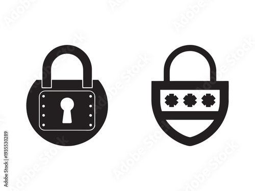 Padlock and shield icon with password security symbols used for protection and safety online concept