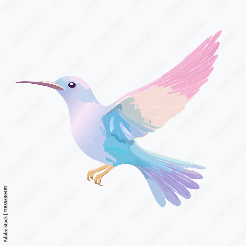 Obraz premium A delicate hummingbird in flight with soft pink and blue pastel wings