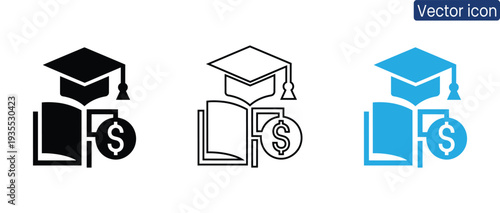 Set of icons representing education investment with graduation cap and dollar sign