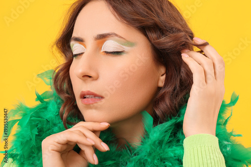 Woman with festive Irish ma...