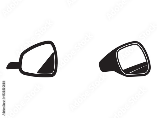 Sideview car mirrors in black and white for vehicle design and automotive concepts