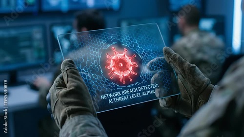 Ai warfare cyber warfare strategic ai sunglasses reflect code in dark cyber warfare room spark tension and focus on modern conflict