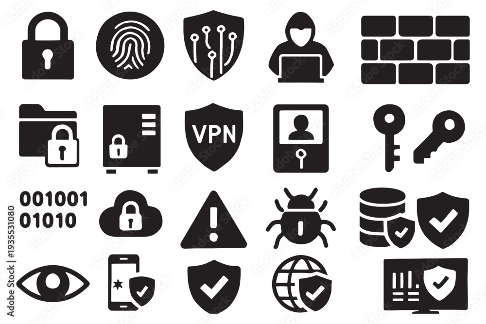 Obraz premium Collection of cybersecurity and data protection icons for secure online solutions