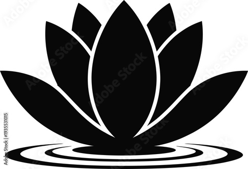 Lotus Flower Blooming On Water Surface Silhouette