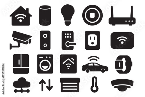Smart home devices and technology icons for modern living