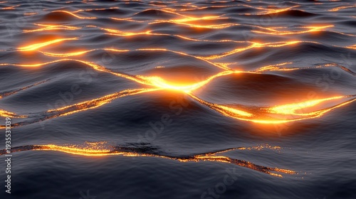 Ominous Dark Water Ripples with Fiery Reflections Texture, Moody Depth and Aquatic Movement Design