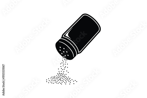 A black and white illustration of a salt shaker pouring salt onto a surface Vector