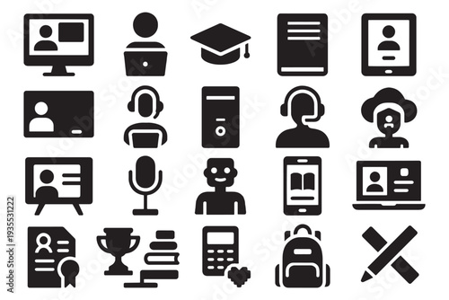 Collection of modern education and business icons for digital projects