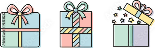 Cute pastel gift box illustrations in various designs