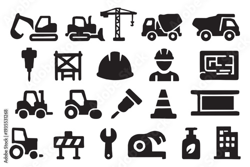 Collection of construction and industry related icons and symbols