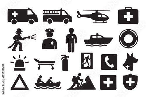 Emergency response icons set for rescue and safety applications