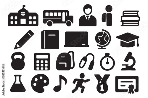 Black icons for education and learning concepts
