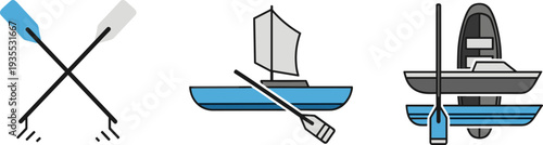 Set of three vector icons representing different types of boats and watercraft