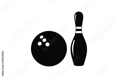 A black and white illustration of a bowling ball and pin Vector