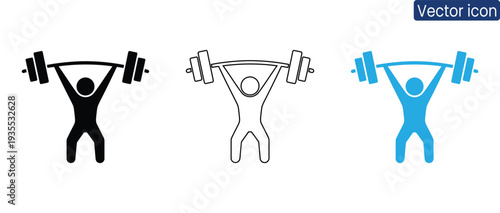 A set of colorful icons showing a person lifting weights, perfect for fitness and exercise concepts